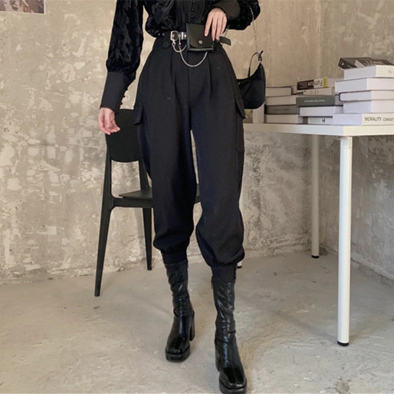 Back to college outfits Deanwangkt Korean Two-Piece Set Women Deanwangkt Winter New Temperament Stand-Up Collar Puff Sleeve Shirt Tops Female + Harem Pants Suit Female fx0615 - Deanwangkt