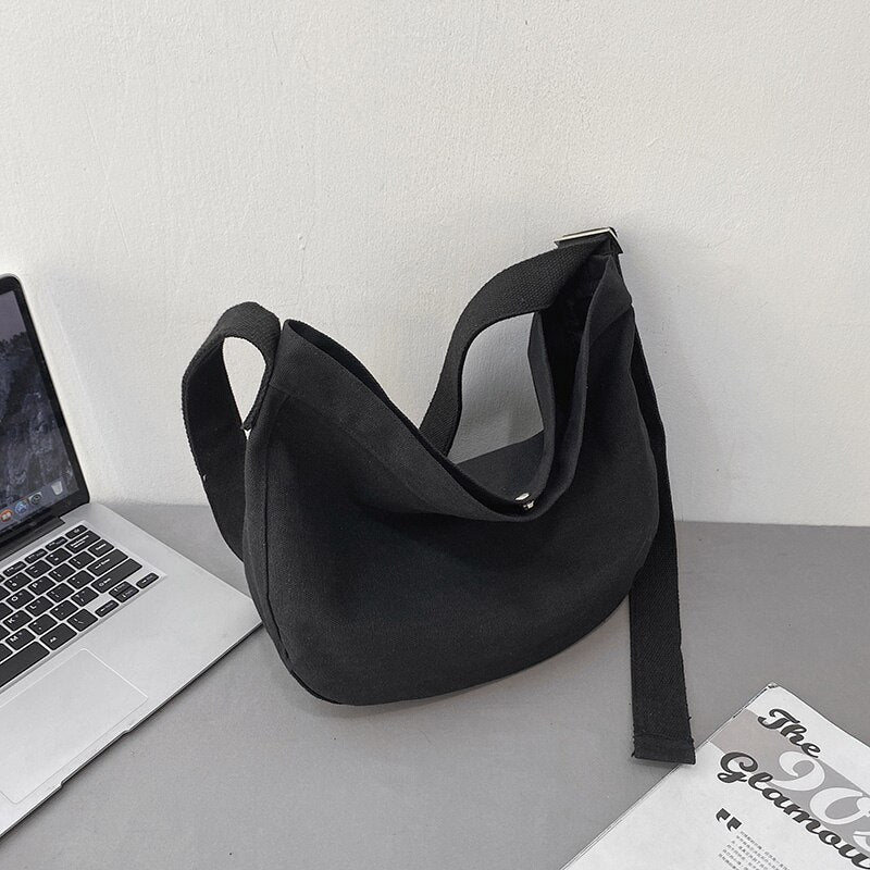 Back To College Deanwangkt Women Canvas Shoulder Bag Large Capacity Ladies Shopping Bags Casual Crossbody Bags Solid Color Students Messenger Bag - Deanwangkt