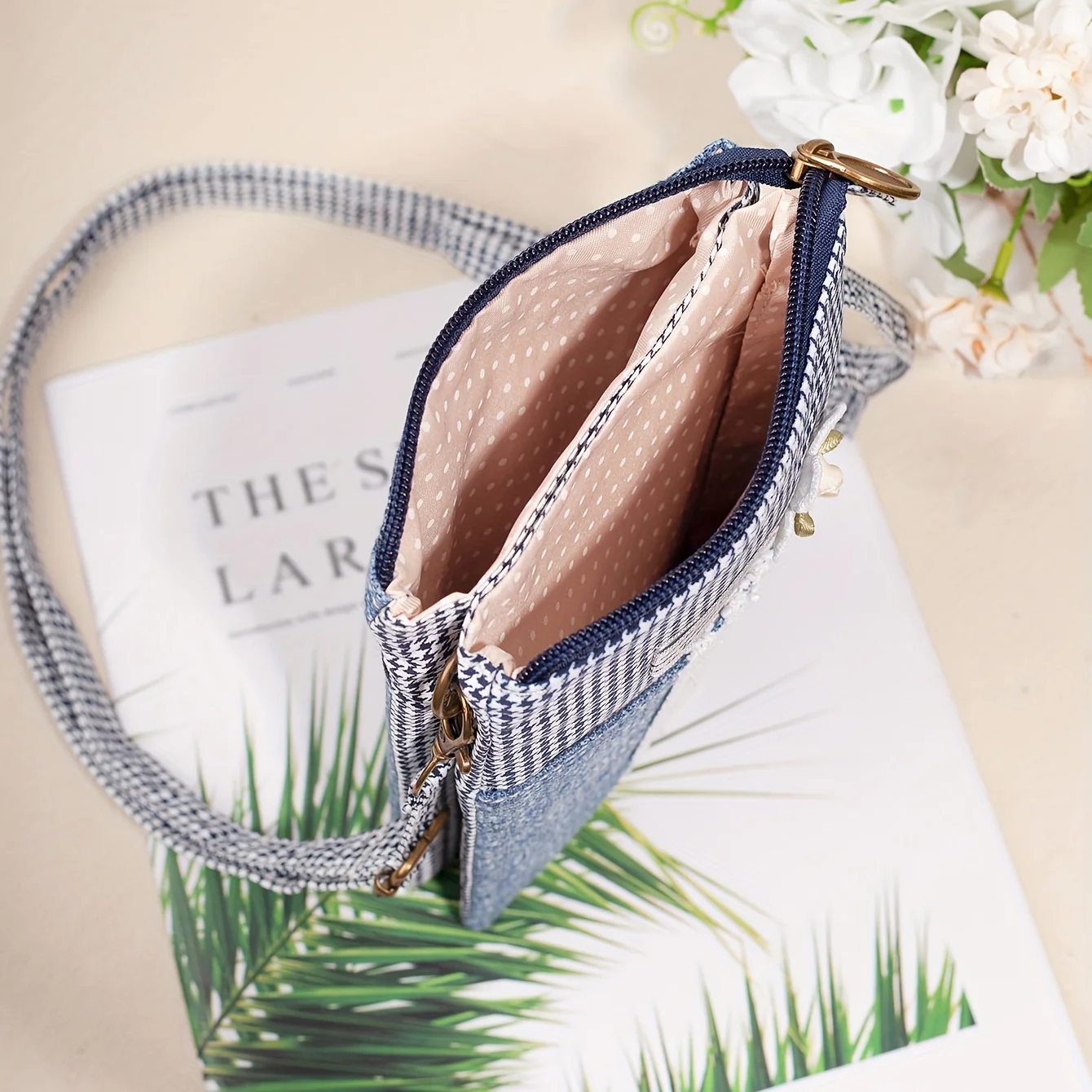 Casual Flower Pattern Square Bag, Zipper Crossbody Bag, All-Match Phone Storage Bag - Deanwangkt