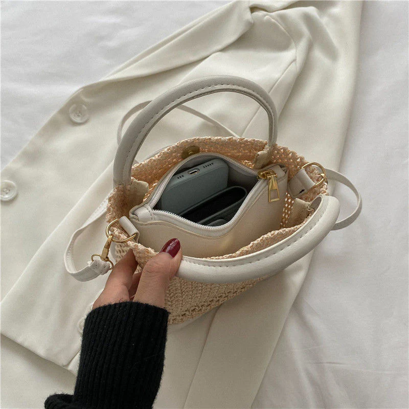Mini Straw Woven Crossbody Bag, Summer Beach Shoulder Bag, Women's Casual Handbag & Bucket Purse For Travel - Deanwangkt