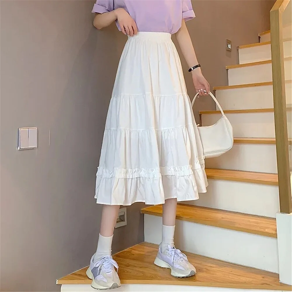 Black Goth Lolita Long Pleated Skirt Women Ruffles Vintage High Waist Harajuku Midi Skirt Summer Korean Patchwork Streetwear - Deanwangkt