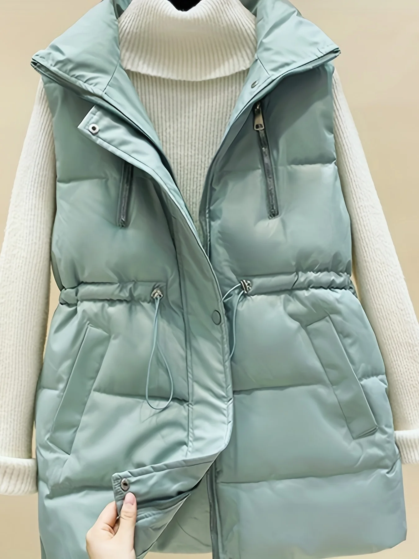 deanwangkt-1  Zip Up Sleeveless Vest, Casual Solid Versatile Warm Vest, Women's Clothing - Deanwangkt