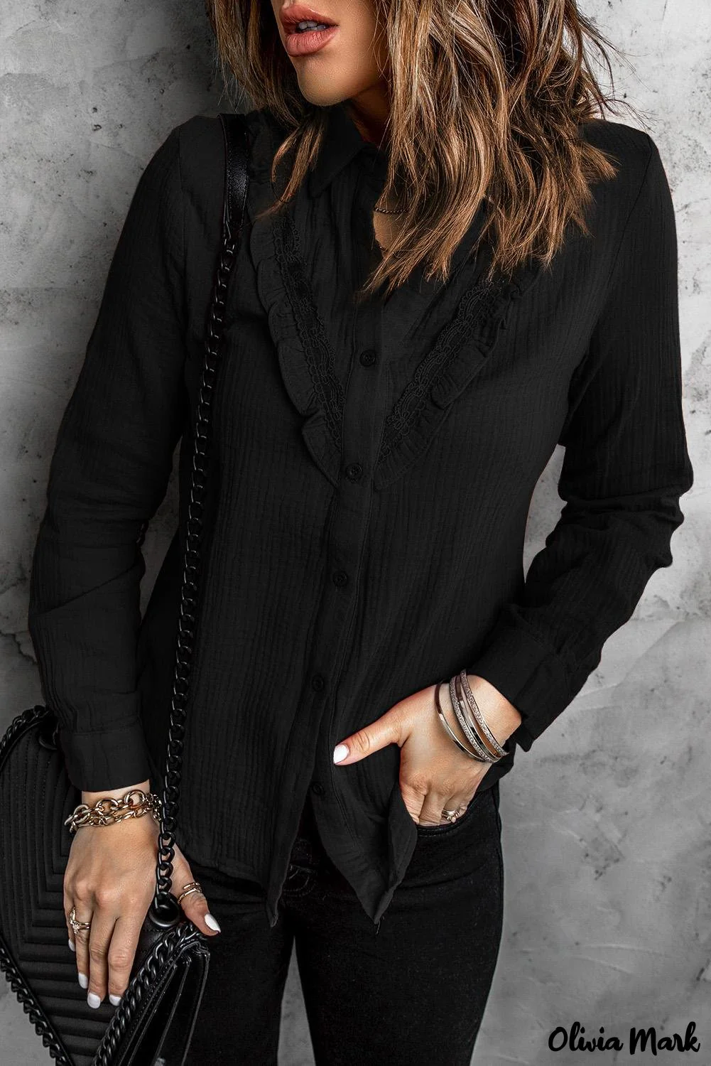 Deanwangkt - White Ruffle Crinkle Long Sleeve Shirt - Deanwangkt