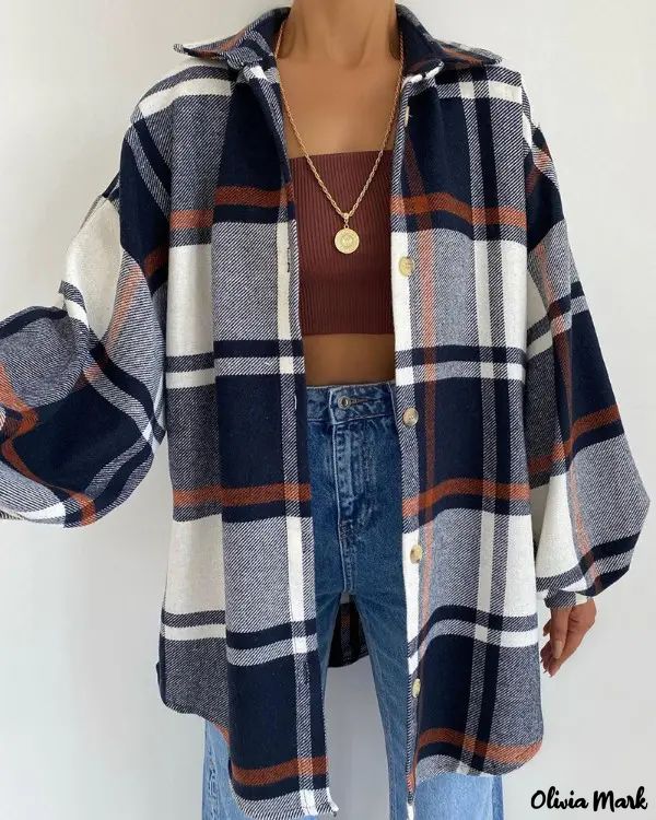 Deanwangkt - Checked Jacket with Lantern Sleeves and Buttons - Deanwangkt