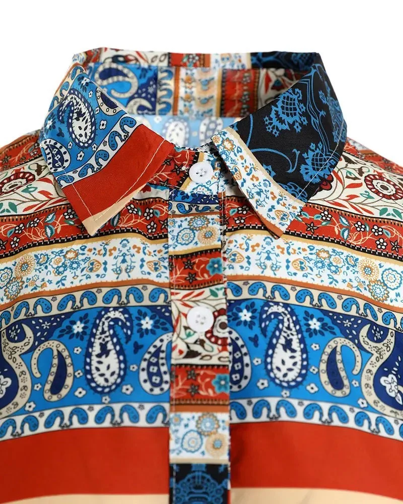 Deanwangkt - Striped Paisley Print Button-Up Shirt - Deanwangkt