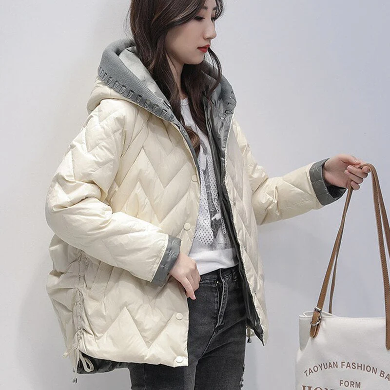 Black Friday Sales Casual Female Hooded White Duck Down Short Coat Winter Women Ultra Light Down Jacket Ladies Warm Snow Parkas Outwear - Deanwangkt