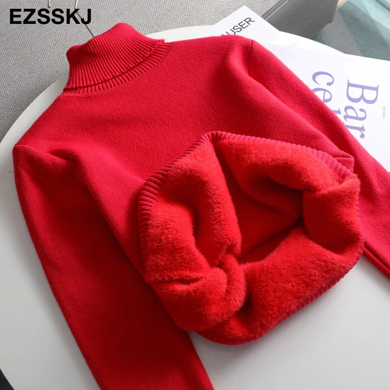 Christmas Gift Deanwangkt Autumn winter cashmere basic warm Sweater velvet Pullovers Women female fur thick Turtleneck sweater knit Jumpers top - Deanwangkt