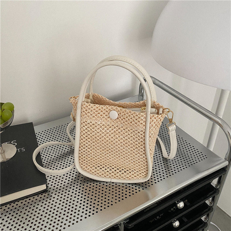 Mini Straw Woven Crossbody Bag, Summer Beach Shoulder Bag, Women's Casual Handbag & Bucket Purse For Travel - Deanwangkt