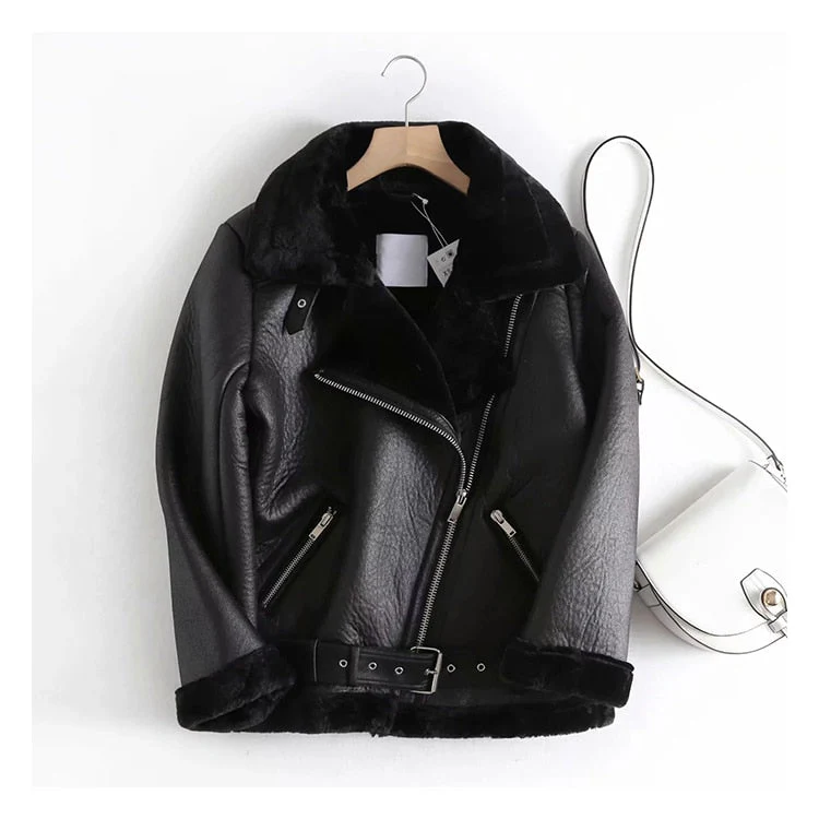 Black Friday Sales Women Winter Warm Thick Windproof Motorcycle Coat With Belt Brown Suede Jacket Faux Lamb Leather Jacket Outwear - Deanwangkt