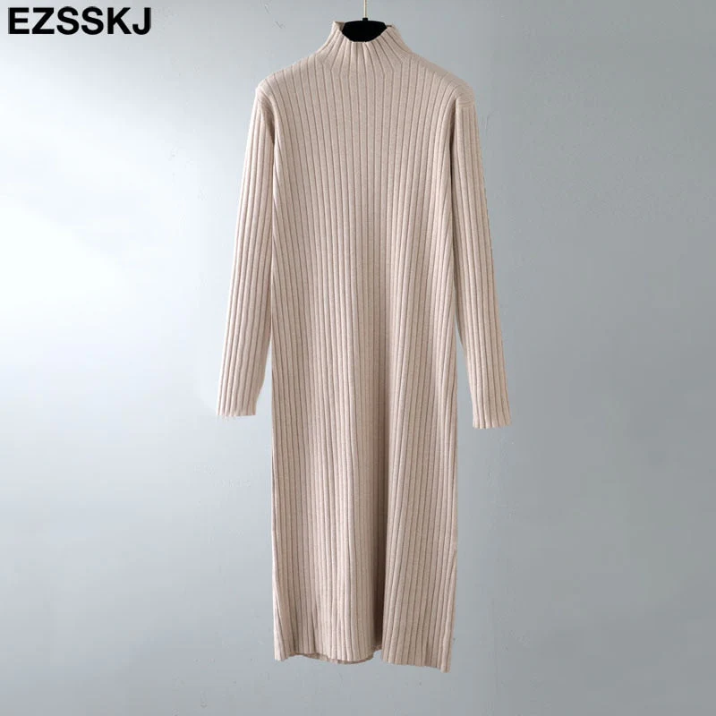 Christmas Gift Deanwangkt autumn winter thick straight maxi sweater dress women high neck long sweater dress elegant female loose  sexy knit dress - Deanwangkt