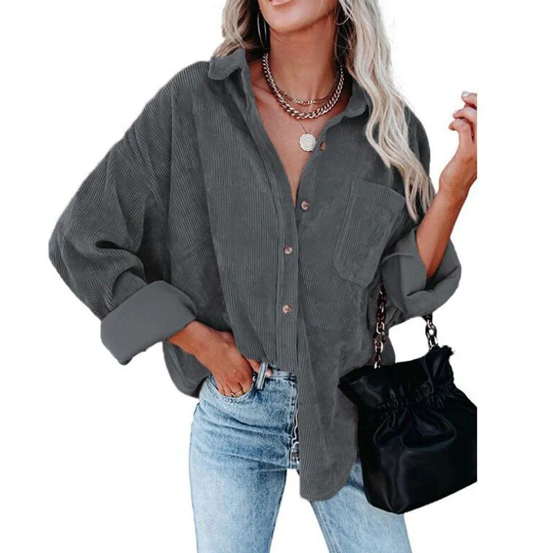 Christmas Gift Autumn Corduroy Jacket Woman Long Shirt Jacket Women Button Coat Jackets Women Fashion Overshirt Loose Coat Female Deanwangkt - Deanwangkt