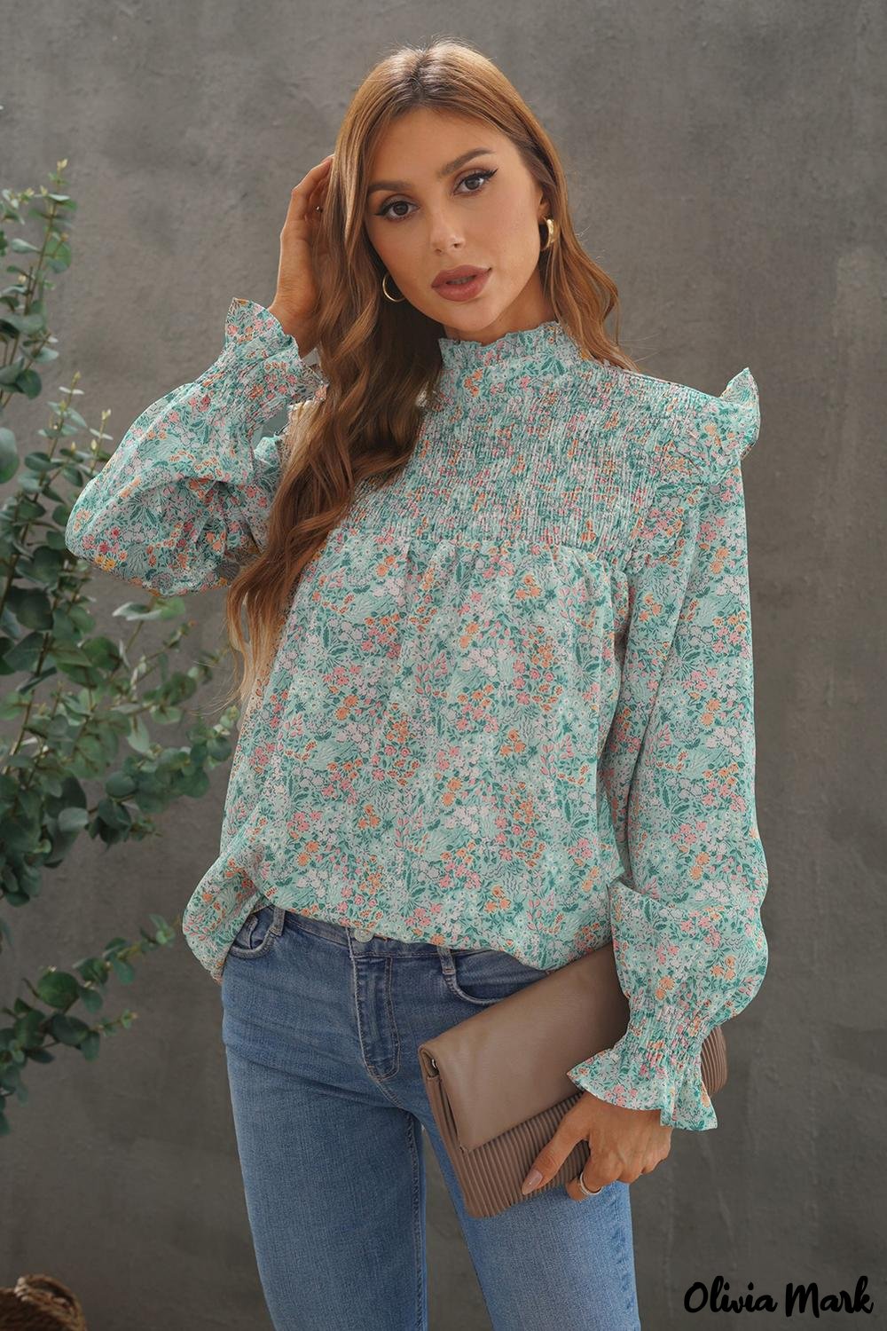 Deanwangkt - Floral Print Ruffle Long Sleeve Blouse - Deanwangkt