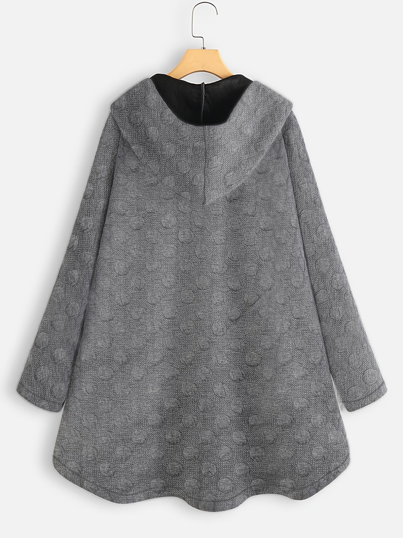 deanwangkt-1  Swiss Dot Hooded Coat, Open Front Long Sleeve Dual Pocket Coat, Outerwear For Fall & Winter, Women's Clothing - Deanwangkt