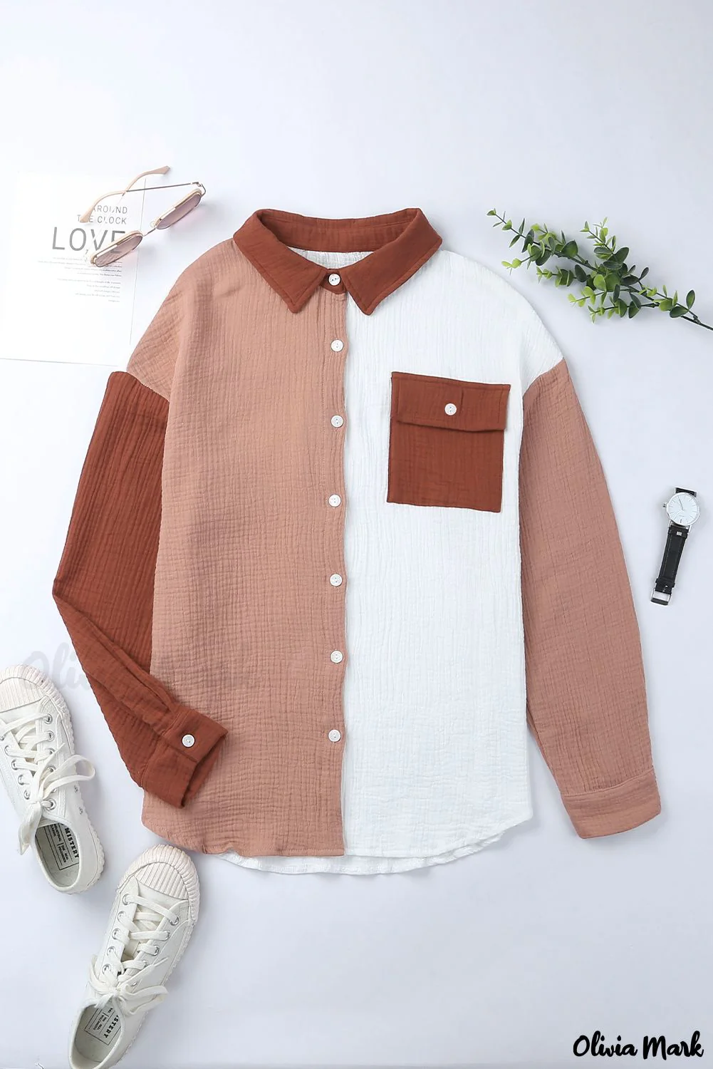 Deanwangkt - Brown textured long sleeve shirt with pocket - Deanwangkt