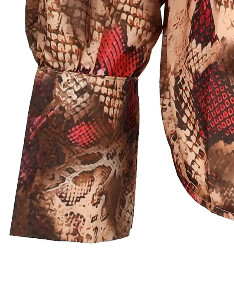 Deanwangkt - Snakeskin Print Cowl Neck Long Sleeve Top - Deanwangkt