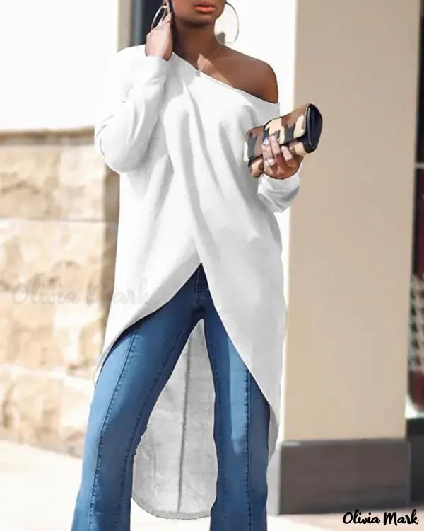 Deanwangkt - Long Sleeve Asymmetric Hem Top - Deanwangkt