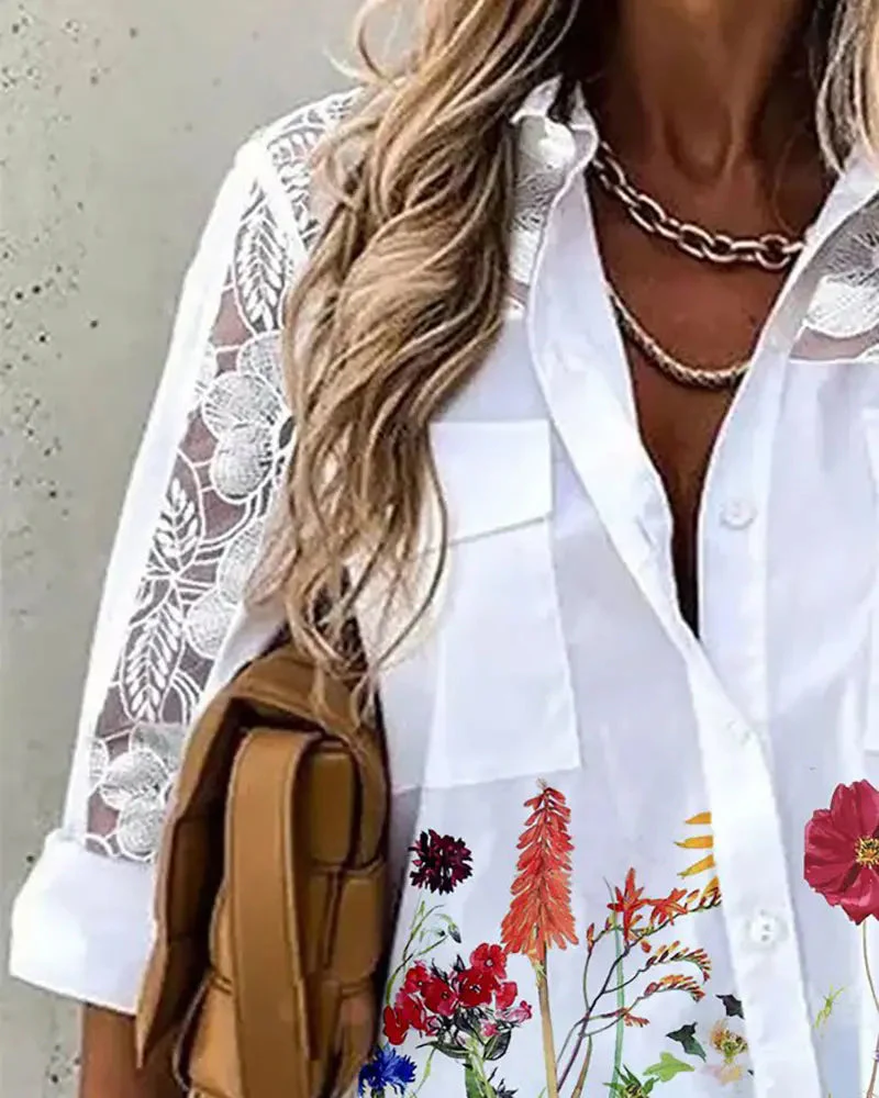 Deanwangkt - Button-front top with floral-print lace insert - Deanwangkt