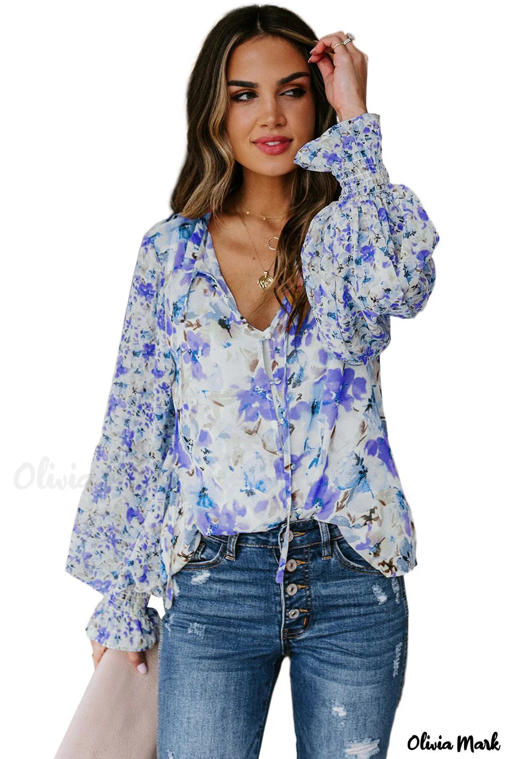 Deanwangkt - Blue Floral Smocked Blouse Cakewalk - Deanwangkt