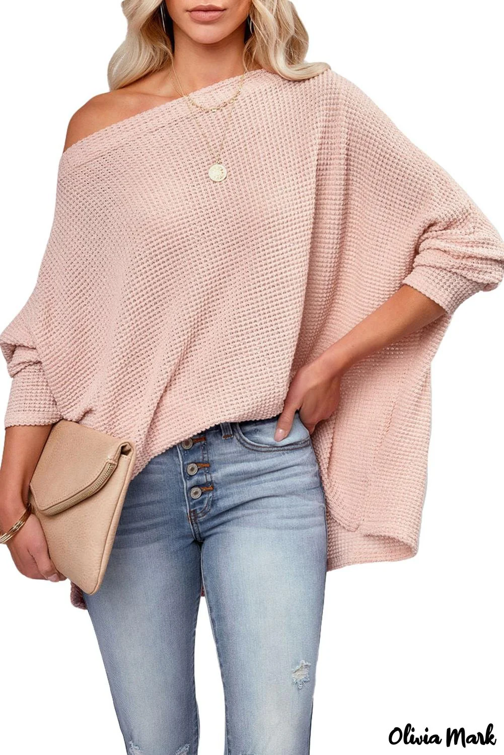 Deanwangkt - Pink Waffle Mesh Eyelet Long Sleeve Blouse - Deanwangkt