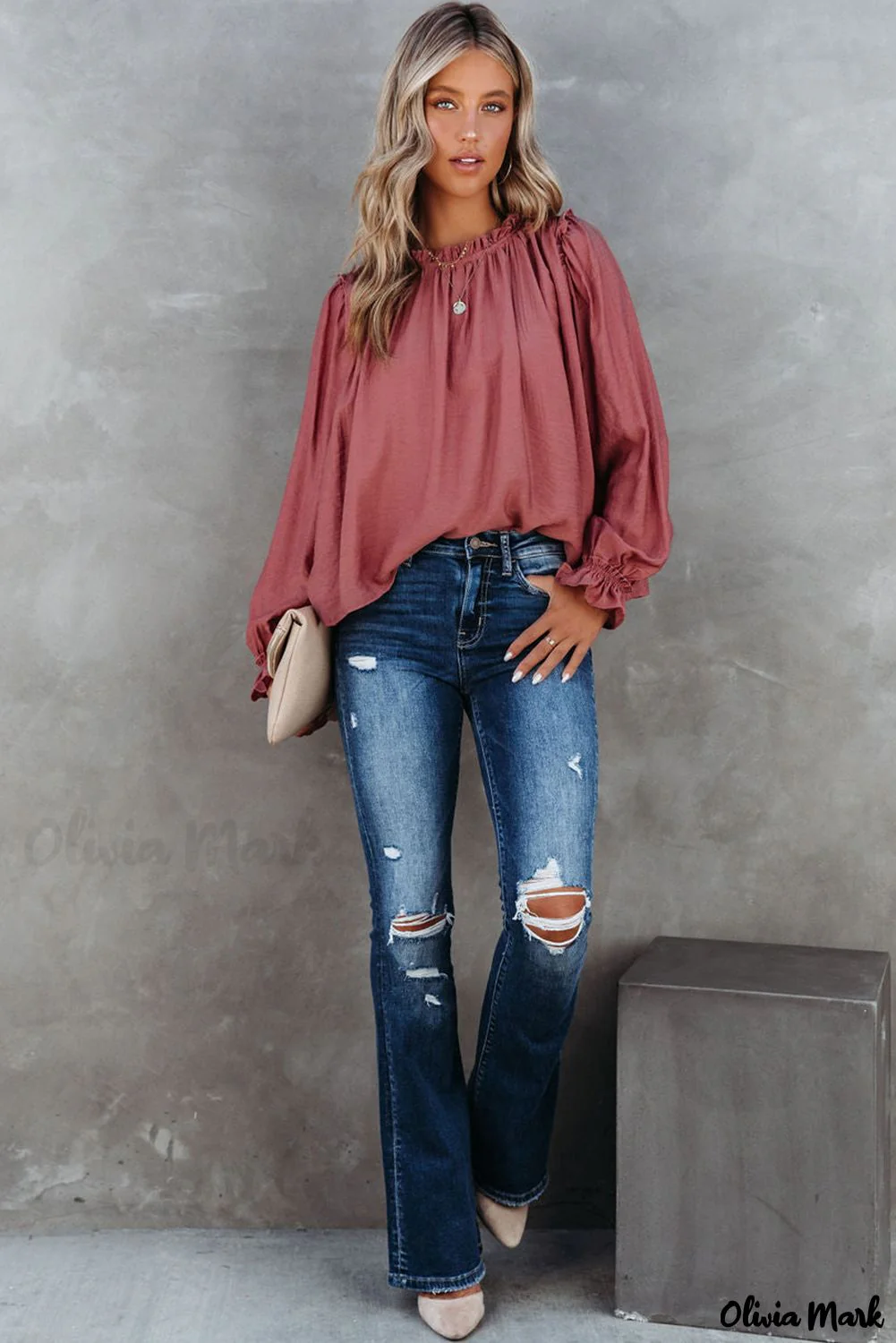 Deanwangkt - Red Long Sleeve Ruffled Blouse - Deanwangkt