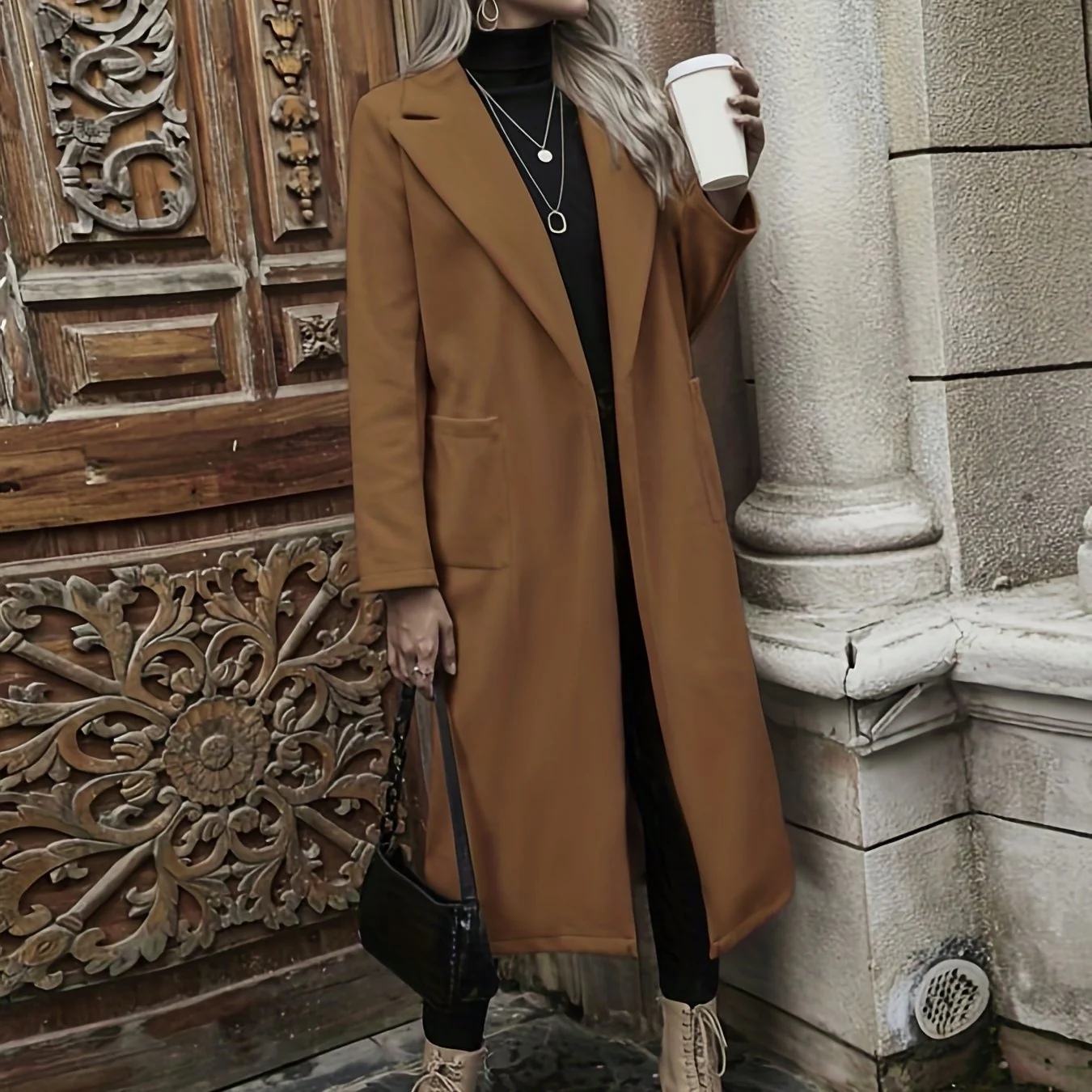 deanwangkt-1  Solid Long Length Trench Coat, Elegant Long Sleeve Versatile Outerwear, Women's Clothing - Deanwangkt