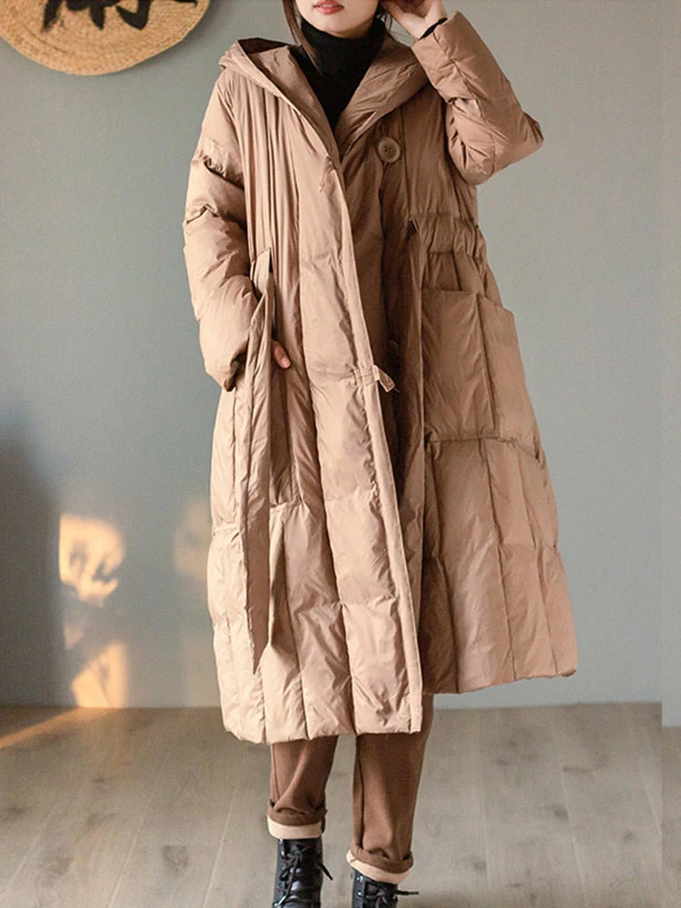 Black Friday Sales New Winter Women Hooded 90% White Duck Down Long Parka Casual Female Loose Pocket Down Coat Thick Warm Outwear - Deanwangkt