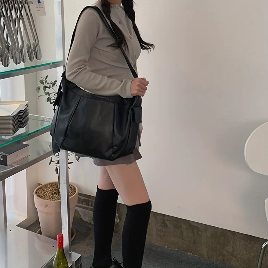 Fashion Large Capacity Tote Bag, PU Leather Textured Shoulder Bag, Casual Versatile Commuter Bag - Deanwangkt