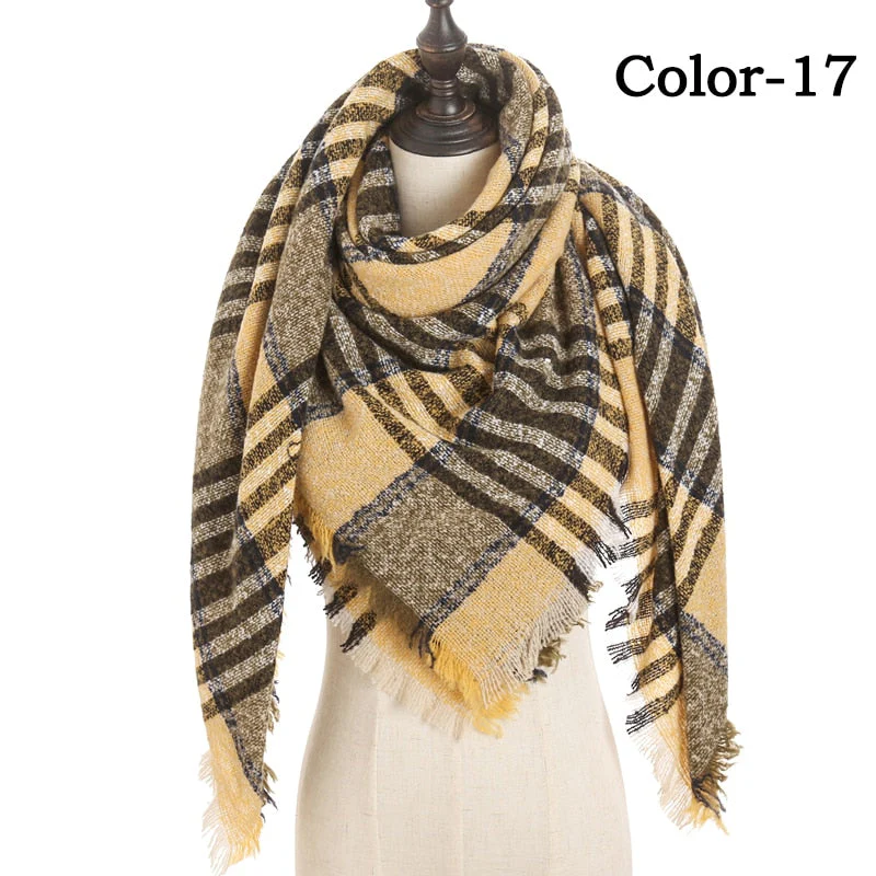 Christmas Gift Deanwangkt New Winter Knitted Scarf Cashmere Pashmina Women Warm Neck Scarves Shawls Plaid Wraps Triangle Stoles Lady Bandana - Deanwangkt