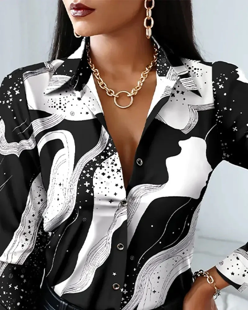 Deanwangkt - Graphic Print Button Up Long Sleeve Top - Deanwangkt