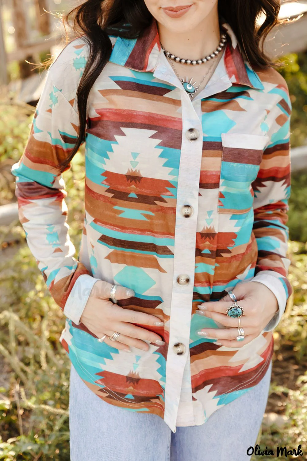 Deanwangkt - Multicolor Aztec Print Long Sleeve Shirt With Button Chest Pocket - Deanwangkt