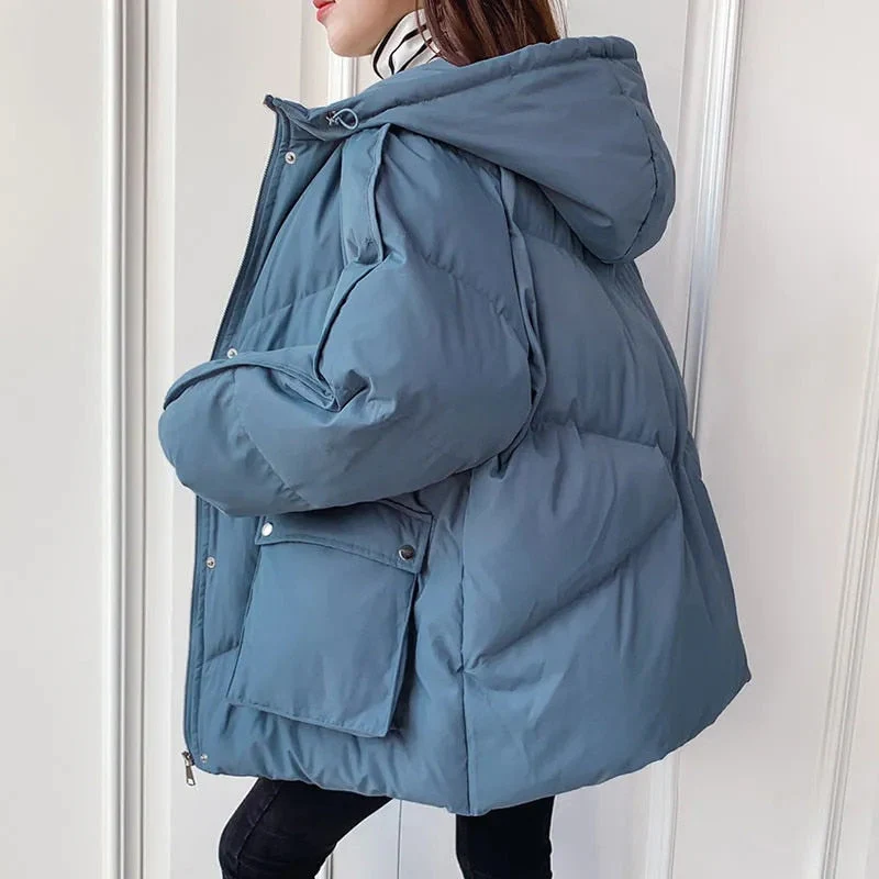 Christmas Gift Deanwangkt New Short Winter Jacket Women Warm Hooded Down Cotton Jacket Parkas Female Casual Loose Outwear Korean Cotton-padded Coat - Deanwangkt