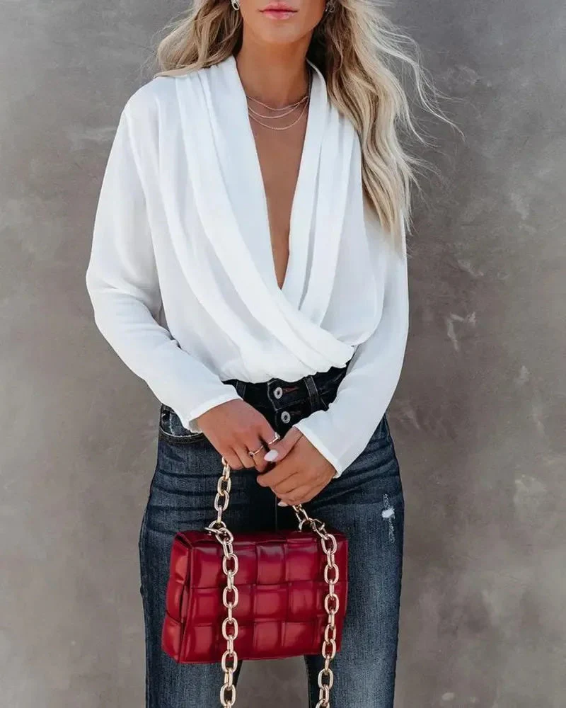 Deanwangkt - Ruched Cowl Neck Long Sleeve Top - Deanwangkt