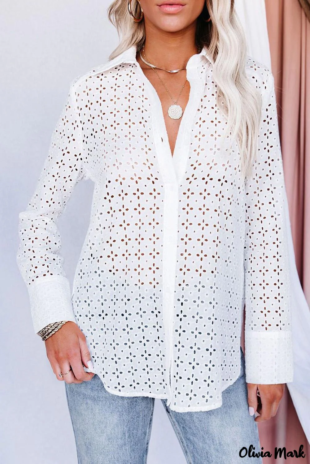 Deanwangkt - Black Hollow Out Floral Eyelet Long Sleeve Shirt - Deanwangkt