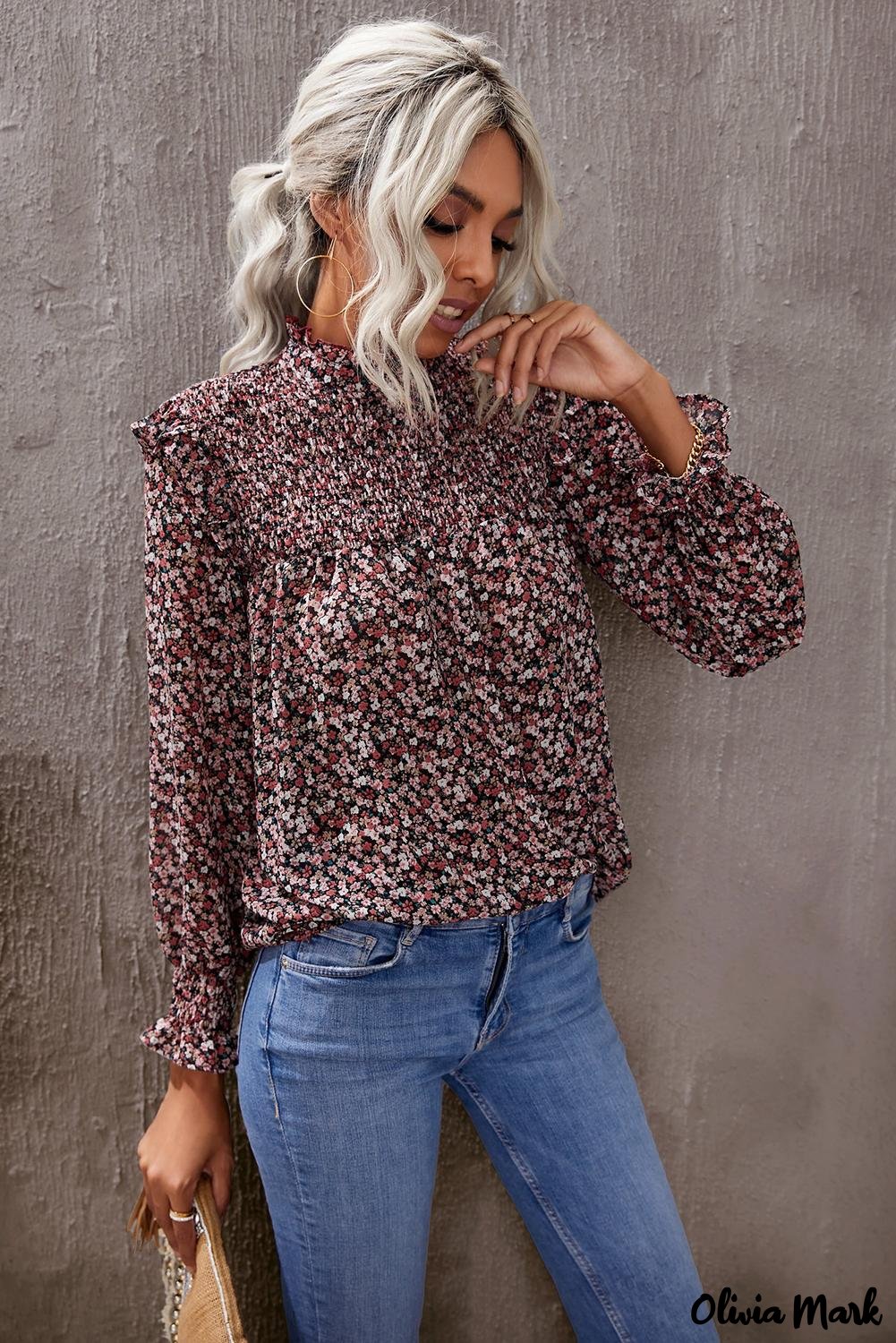 Deanwangkt - Floral Print Ruffle Long Sleeve Blouse - Deanwangkt