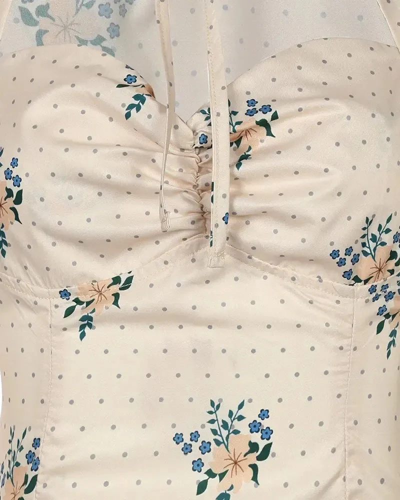 Deanwangkt - Polka Dot Floral Cut-Out Lantern Puff Sleeve Top - Deanwangkt