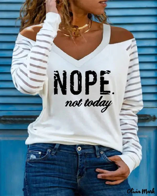 Deanwangkt - Letter Print Off Shoulder Mesh Long Sleeve Top - Deanwangkt