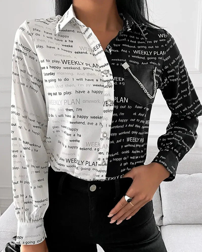 Deanwangkt - Letter Print Colourblock Long Sleeve Shirt - Deanwangkt