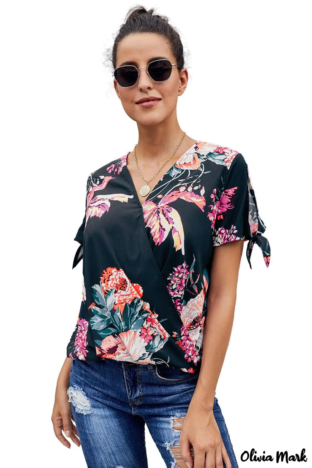 Deanwangkt - Orange Floral Twist Top - Deanwangkt