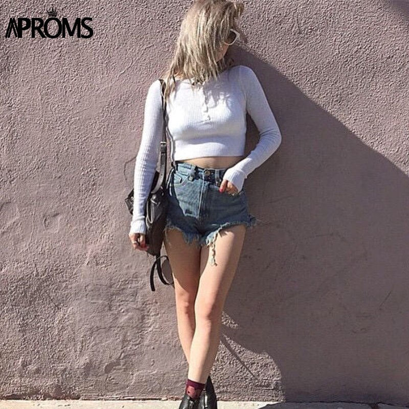 Christmas Gift Aproms Strentch Knitted Short Pullovers Sweater Winter Long Sleeve Slim Crop Top Streetwear Buttons Warm Knitwear Jumper Deanwangkt - Deanwangkt