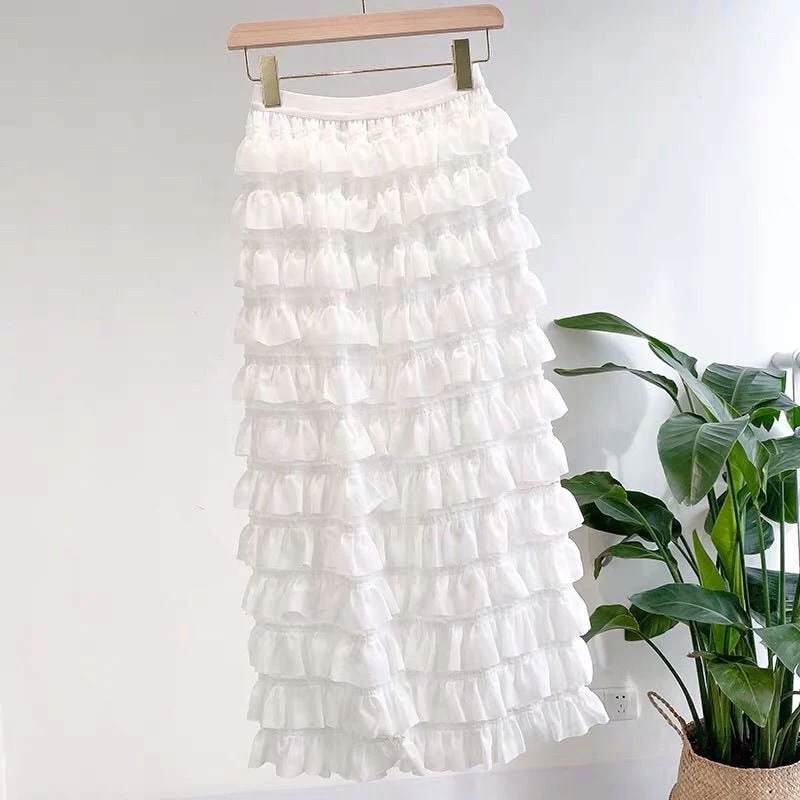 Christmas Gift Deanwangkt early spring cascading ruffles simple solid a-line skirt all-match basic spring outgoing skirt Deanwangkt new female skirt - Deanwangkt