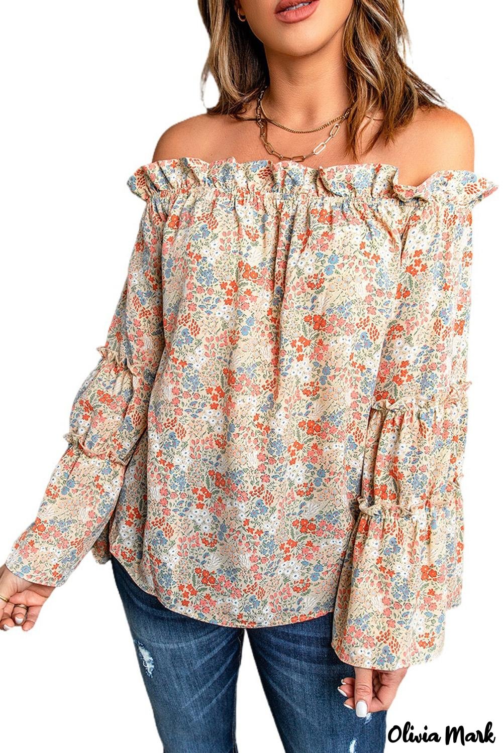 Deanwangkt - Off The Shoulder Floral Print Ruffled Bell Sleeve Blouse - Deanwangkt