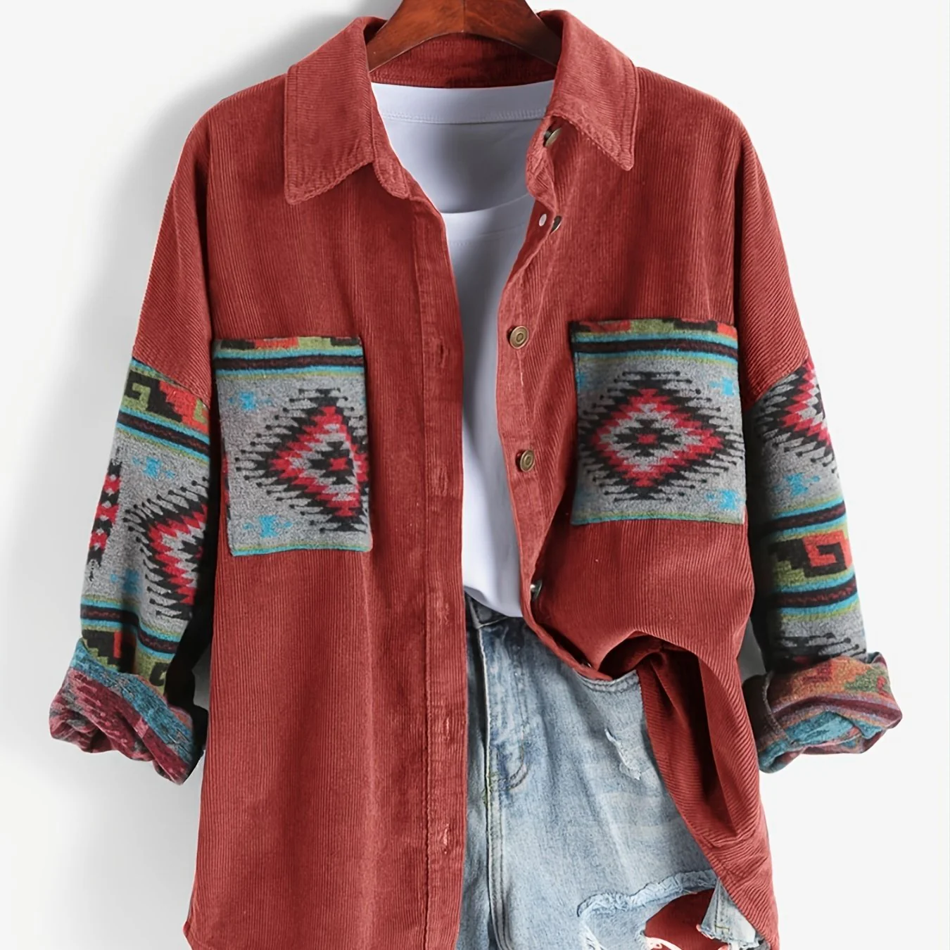 deanwangkt-1 Retro Long Sleeve Lapel Jacket With Pockets, Button Up Casual Outerwear For Fall & Spring, Women's Clothing - Deanwangkt