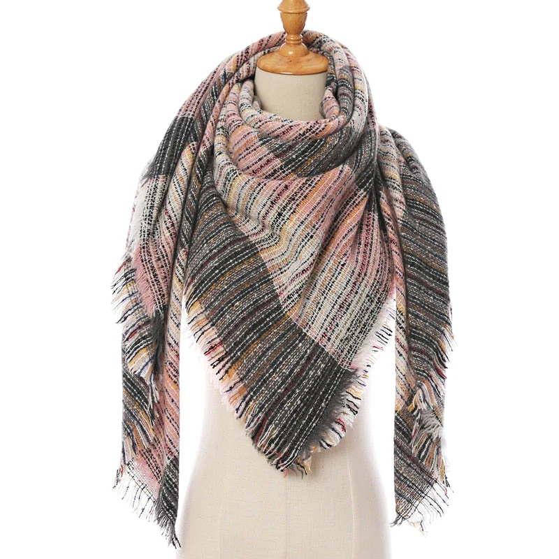 Christmas Gift Deanwangkt New Winter Knitted Scarf Cashmere Pashmina Women Warm Neck Scarves Shawls Plaid Wraps Triangle Stoles Lady Bandana - Deanwangkt