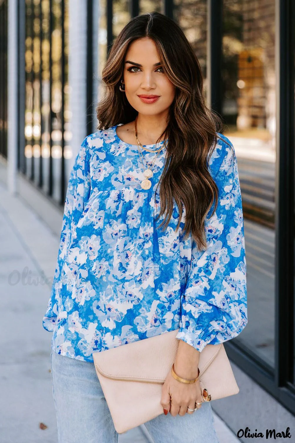 Deanwangkt - Baby Blue Floral Print Puff Sleeve Blouse - Deanwangkt