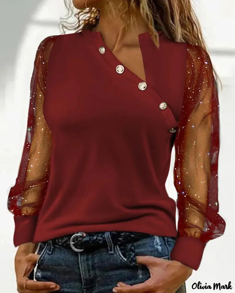 Deanwangkt - Shimmer Sheer Mesh Long Sleeve Top - Deanwangkt