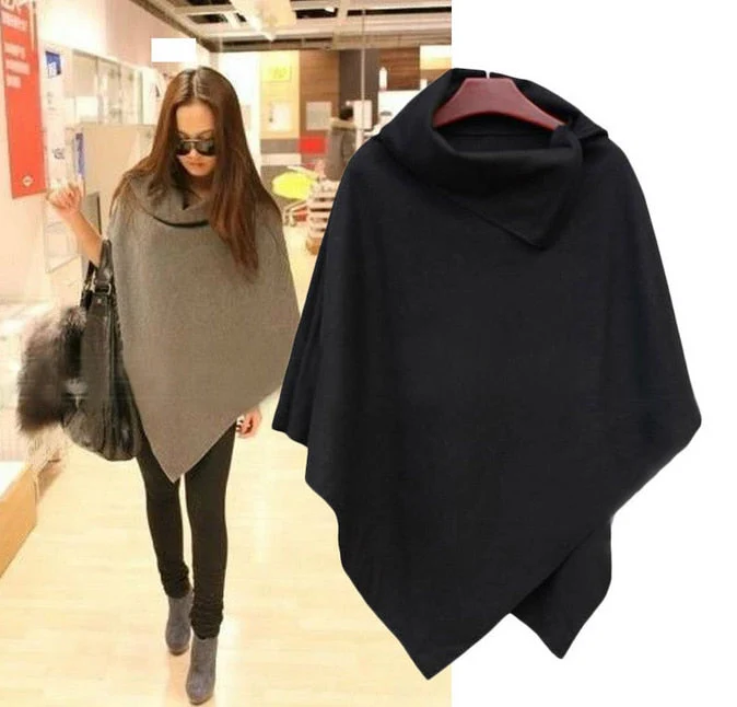 Christmas Gift 4 Colors Women Coat Poncho Autumn Winter Casual Overcoat Zipper Loose Pullover Cloak Sweater Cape Outwear - Deanwangkt