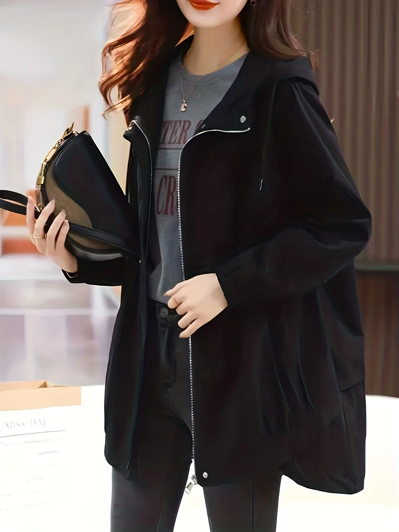 Drawstring Soldi Hooded Jacket, Casual Zip Up Long Sleeve Outerwear, Women's Clothing - Deanwangkt