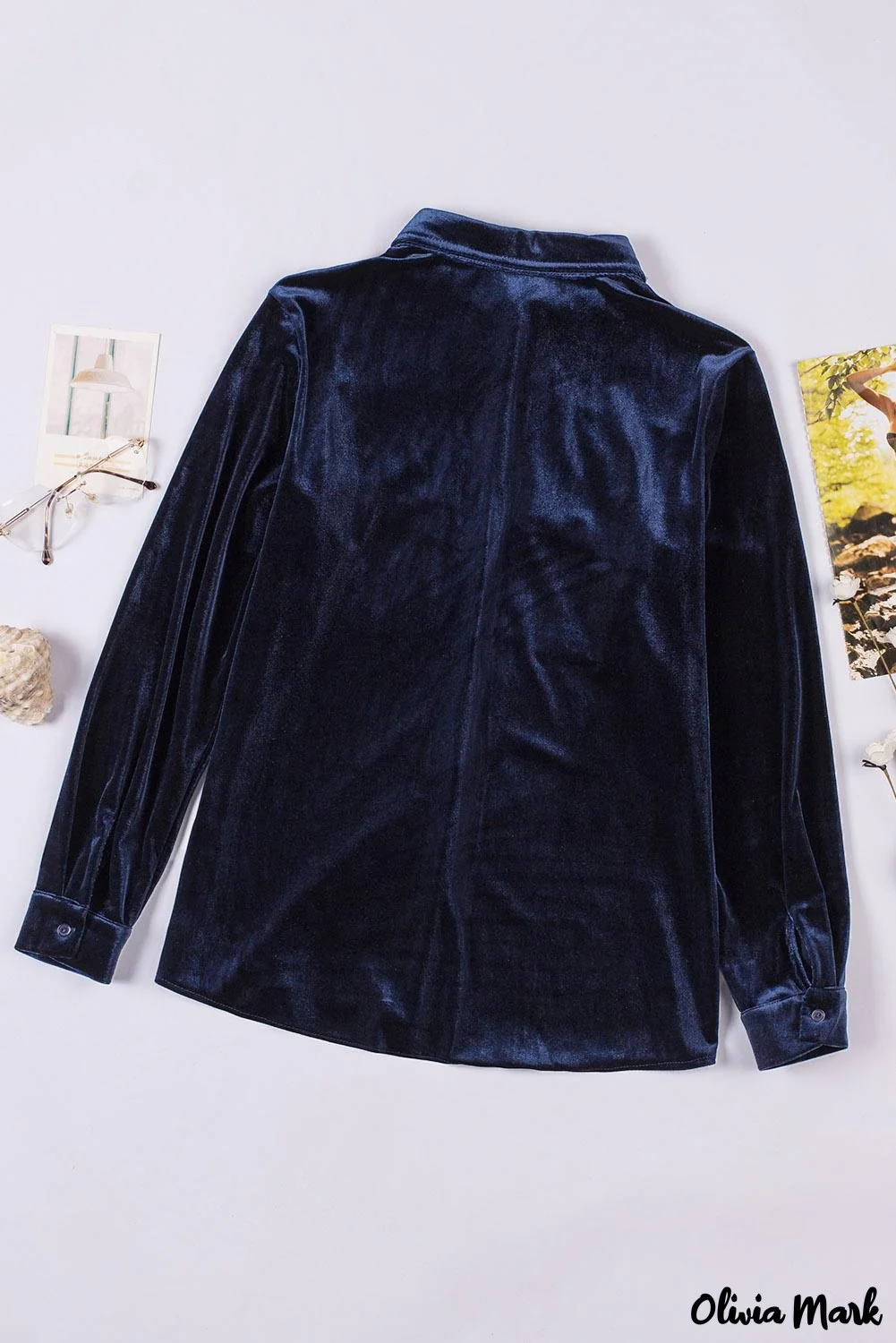 Deanwangkt - Navy Velvet Button Pocket Long Sleeve Shirt - Deanwangkt
