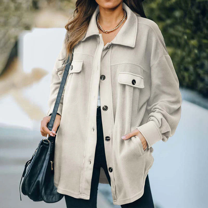 Christmas Gift Autumn Shirt Jacket Women Button Long Plush Coat Jacket Women Overshirt Winter Coats Women Loose Fleece Jacket Female Deanwangkt - Deanwangkt