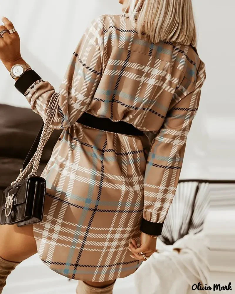 Deanwangkt - Plaid Print Long Sleeve Button Down Shirt With Belt - Deanwangkt